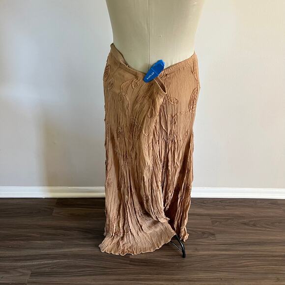 Vtg Y2K 2000s Tan Embroidered Maxi Skirt Sz L Boho Cottagecore Forest Fairy - Picture 5 of 7